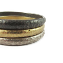 Load image into Gallery viewer, Vintage Sterling Silver, Gold, Chrome Brushed Italian Bangle Set Signed &#39;Salih 925&#39;
