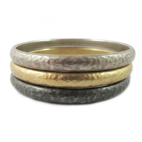 Vintage Sterling Silver, Gold, Chrome Brushed Italian Bangle Set Signed 'Salih 925'