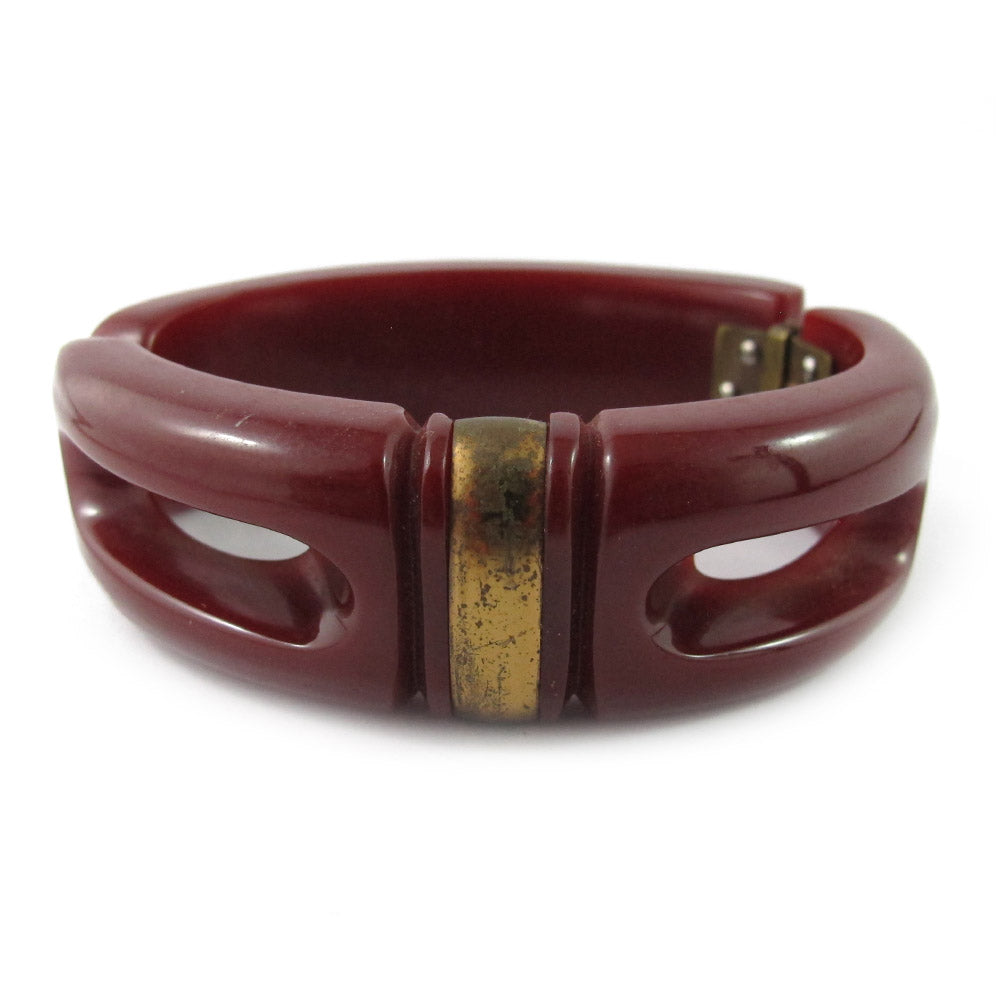 Vintage Bakelite Clamper Bangle With Brass Inlay c.1940