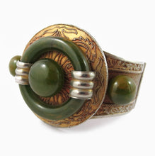 Load image into Gallery viewer, French Vintage Bakelite &amp; Etched Metal Bangle c. 1930&#39;s