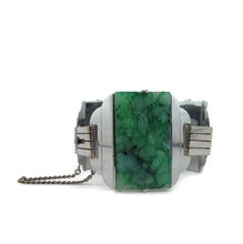 Load image into Gallery viewer, French Vintage Green Carved Galalith &amp; Chrome Cuff c. 1930
