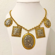 Load image into Gallery viewer, Vintage French Signed &quot;Poggi Paris&quot; Gold Plated Square &amp; Oval Pendant Necklace