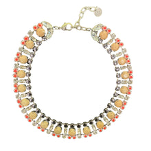 Load image into Gallery viewer, Vintage French Signed ‘Reminiscence’ Clear Crystal, Nude &amp; Peach Cabochon Collar Statement Necklace