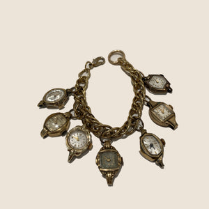 Vintage Clock Face Gold Toned Charm Bracelet