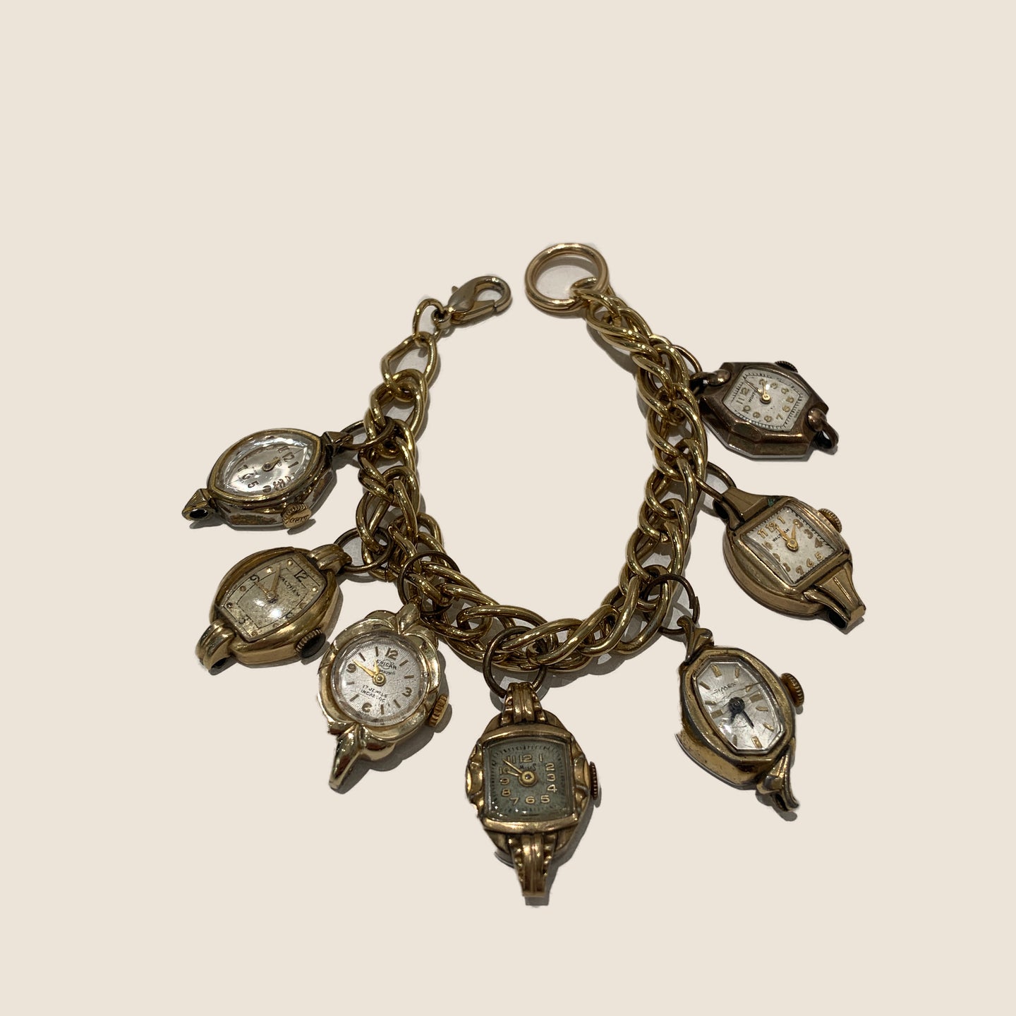 Vintage Clock Face Gold Toned Charm Bracelet