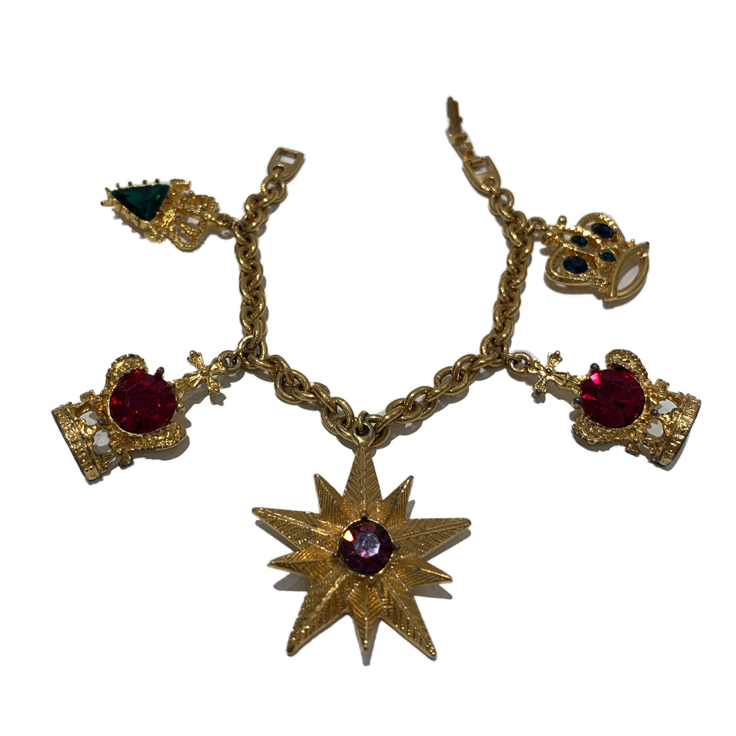 Vintage Napier Star and Crown Gold Toned Charm Bracelet
