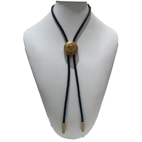 Vintage Versace Gold and Black Bolo Neck Tie with Gold Tips