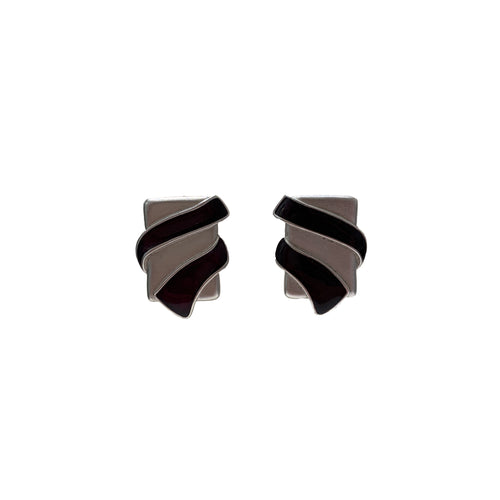 Vintage YSL Silver and Black Swirl Earrings (clip-on)