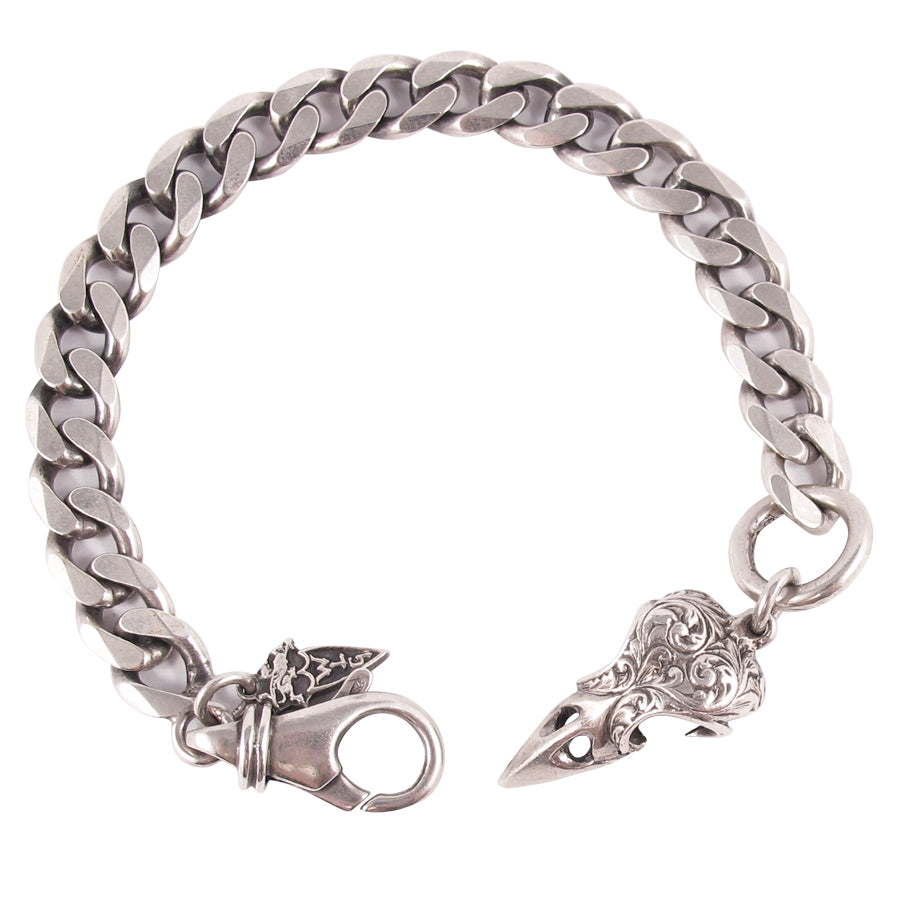 William Griffiths Curblink Bracelet with Engraved Bird Skull