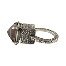 Load image into Gallery viewer, William Griffiths Sterling Silver Cognac Cubic Zirconia Locking Poison Ring