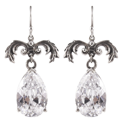 William Griffiths Large Sterling Silver and Cubic Zirconia Detail Earrings