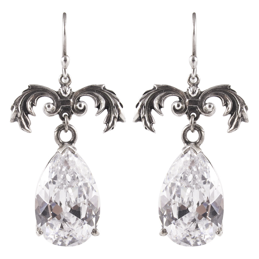 William Griffiths Large Sterling Silver and Cubic Zirconia Detail Earrings
