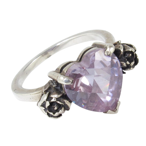 William Griffiths Rose Heart Shaped Cubic Zirconia and Sterling Silver Rose Ring