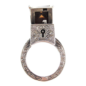 William Griffiths Sterling Silver Cognac Cubic Zirconia Locking Poison Ring