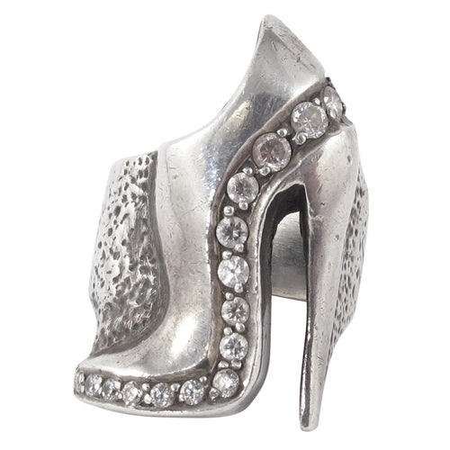 William Griffiths Sterling Silver and Crystal Heel Shoe Ring