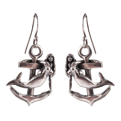 William Griffiths Sterling Silver Mermaid and Anchor Earrings