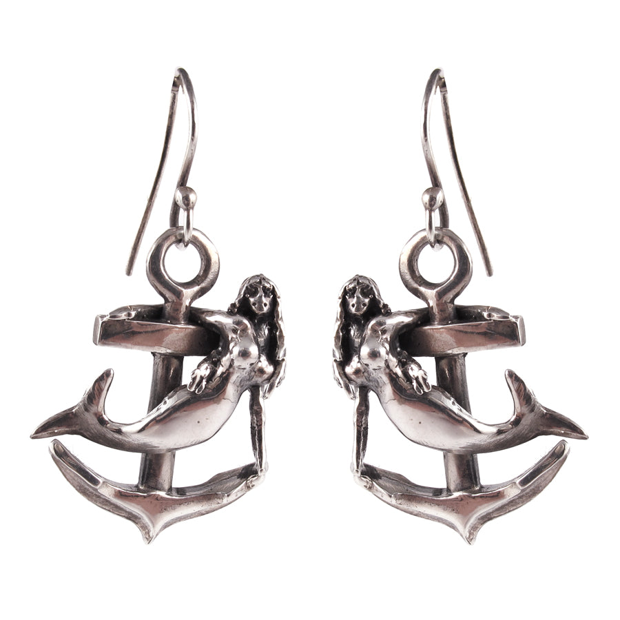 William Griffiths Sterling Silver Mermaid and Anchor Earrings