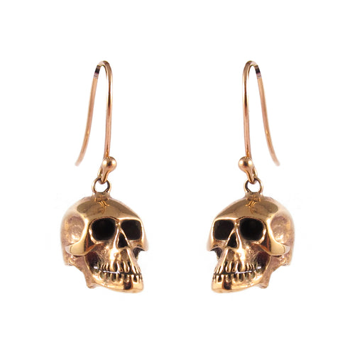 William Griffiths 9ct Small 1cm Yellow Gold Skull Earrings