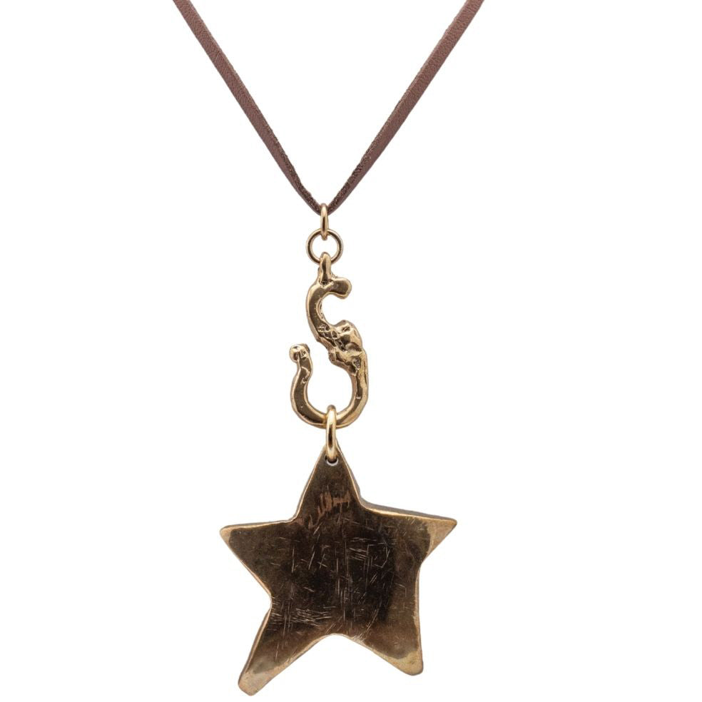 HQM Solid Bronze Hand Crafted Irregular Star Pendant Necklace