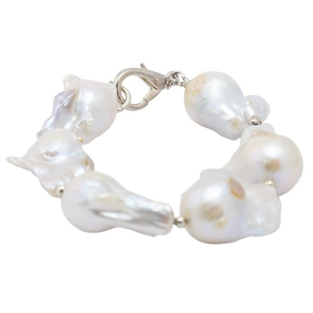 Genuine Fresh Water Large Slightly Irregular White Pearl Bracelet