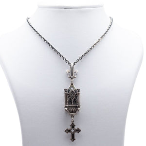 Signed William Griffiths Hand Made Sterling Silver Cathedral with Hanging Cross Pendant & Chain