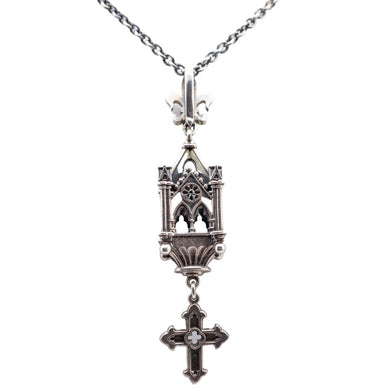 Signed William Griffiths Hand Made Sterling Silver Cathedral with Hanging Cross Pendant & Chain