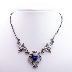 William Griffiths Sterling Silver Florentine Necklace with Cubic Zirconia Antique Heart