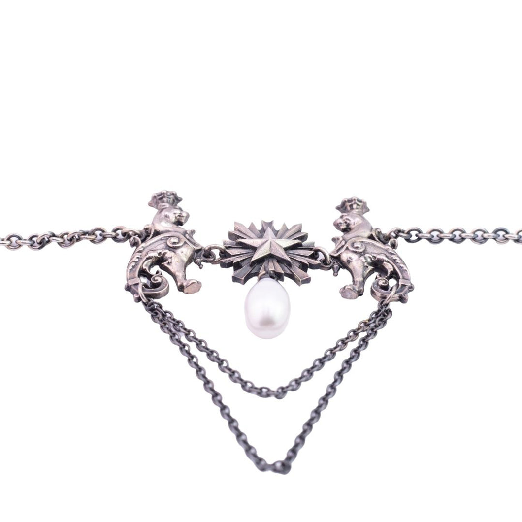William Griffiths Lioness Necklace Sterling Silver & White Pearl