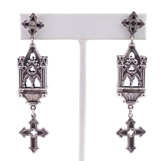 Signed William Griffiths Hand Made Sterling Silver Cathedral Cross Earrings