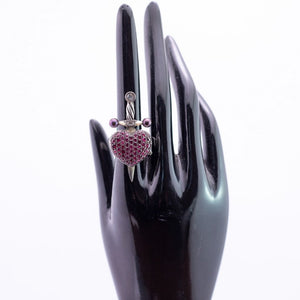 William Griffiths Sterling Silver Dagger Ruby Encrusted Ring with Diamond & Pearl