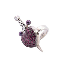 Load image into Gallery viewer, William Griffiths Sterling Silver Dagger Ruby Encrusted Ring with Diamond &amp; Pearl