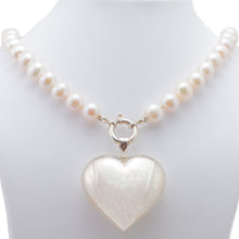 Load image into Gallery viewer, Genuine Fresh Water White Pearl Necklace with Large Sterling Silver Heart Pendant
