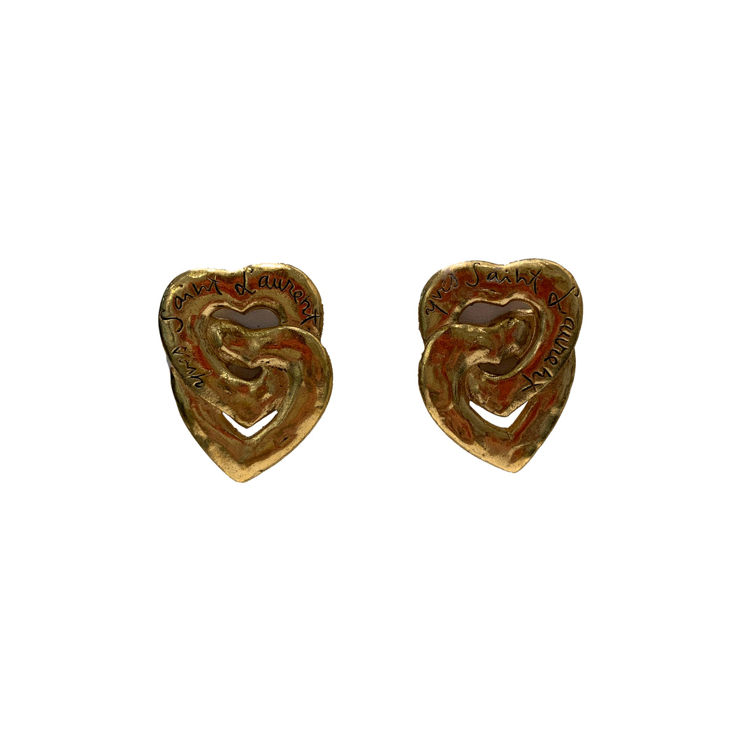 Vintage YSL Signed Heart Shaped Gold Earrings (clip-on)