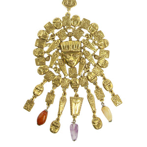 Goldette Egyptian Revival Vintage Statement Necklace with Semi Precious Stones c. 1960