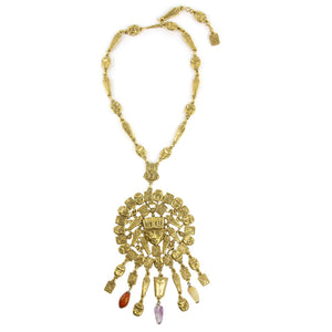 Goldette Egyptian Revival Vintage Statement Necklace with Semi Precious Stones c. 1960