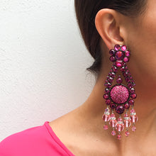 Load image into Gallery viewer, Lawrence VRBA Signed Large Statement Crystal Earrings - Fucshia Pink &amp; Pale Pink