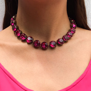 Harlequin Market Large Austrian Crystal Accent Necklace - Fuchsia
