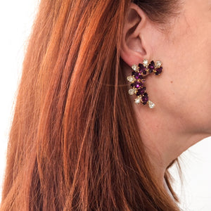 HQM Austrian Amethyst & Clear Crystal Cuff Earrings (Pierced)