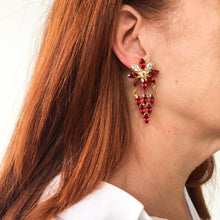 Load image into Gallery viewer, HQM Austrian Ruby &amp; Clear Crystal Deco Daisy Drop Earrings (Pierced)
