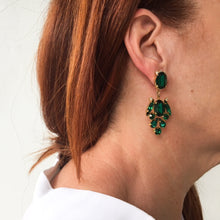 Load image into Gallery viewer, HQM Austrian Emerald Green &amp; Clear Multi Drop Earrings (Pierced)