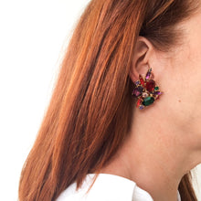 Load image into Gallery viewer, HQM Austrian Ruby, Siam, Amethyst, Light Amethyst &amp; Emerald Crystal Multi Large Earrings (Clip-On)