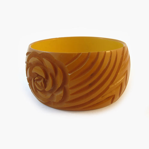 Vintage Bakelite Bangle - Carved Design - Butterscotch Copy