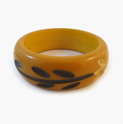 Vintage Carved Floral Design Bakelite Bangle 1950's