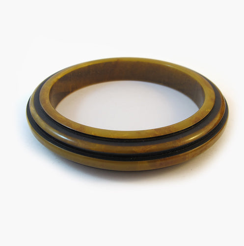 Vintage Bakelite Bangle - Art Deco Style, Marble Ocre Colour