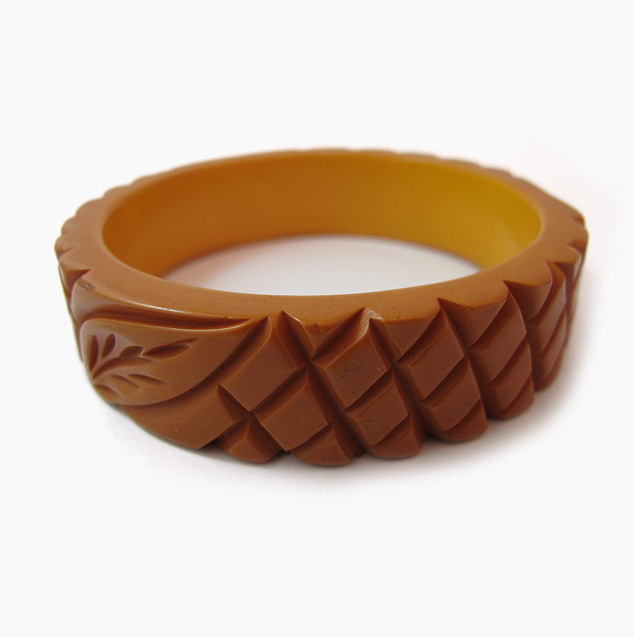 Vintage Bakelite Bangle - 1950's Butterscotch Carved