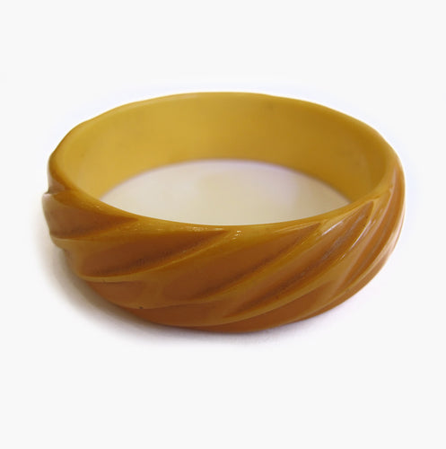 Vintage Butterscotch Bakelite Bangle Carved