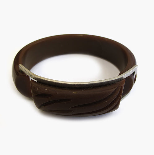 Vintage Milk Chocolate Carved Bakelite Clamper