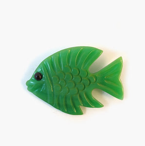 Reworked Vintage Bakelite Green Fish Brooch