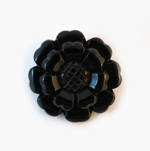 Vintage Hand Carved Black Bakelite Flower Brooch