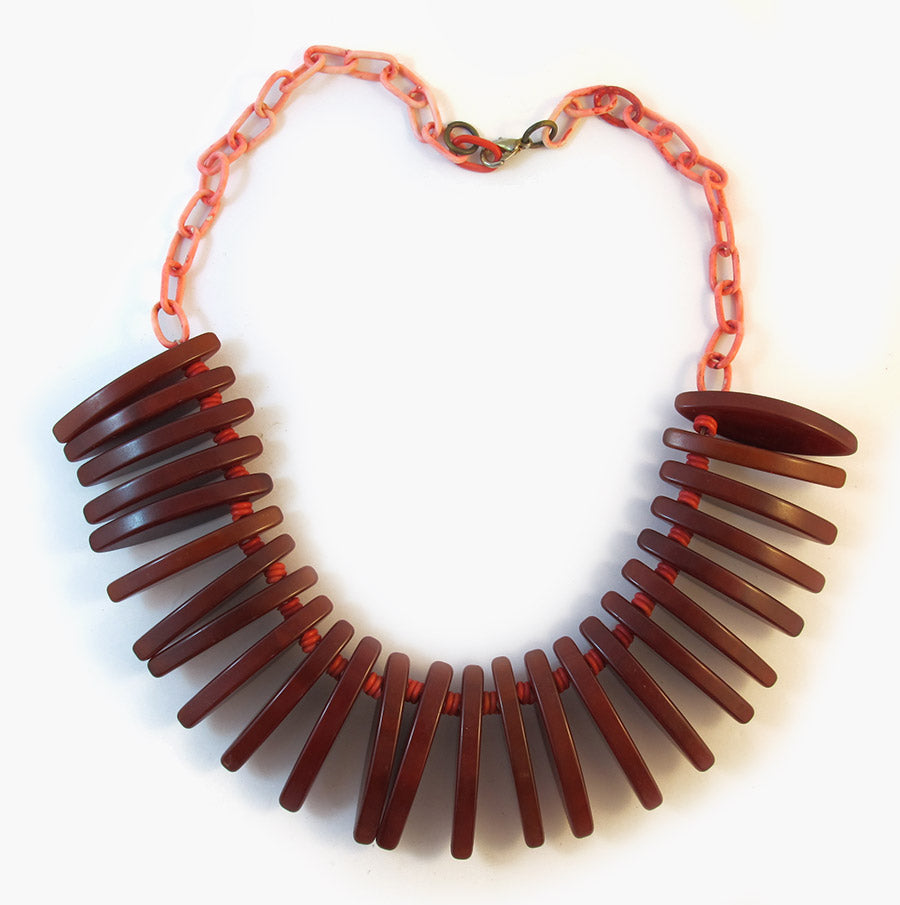 Vintage Bakelite Carved Elliptical Design Necklace c. 1950's